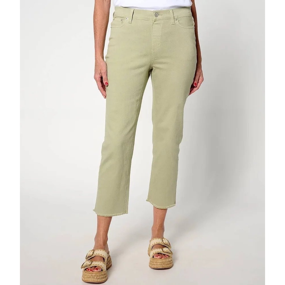 Denim & Co Easy Stretch Straight Leg Raw Hem Crop Pants Soft Khaki Plus 20W NEW